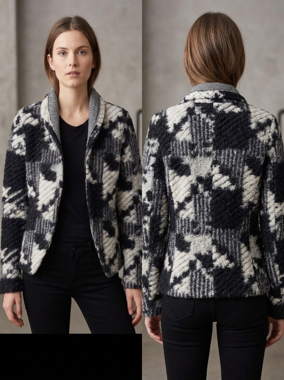 PATTERSON J KINCAID Black and White Knit Abstract Pattern Sweater XS